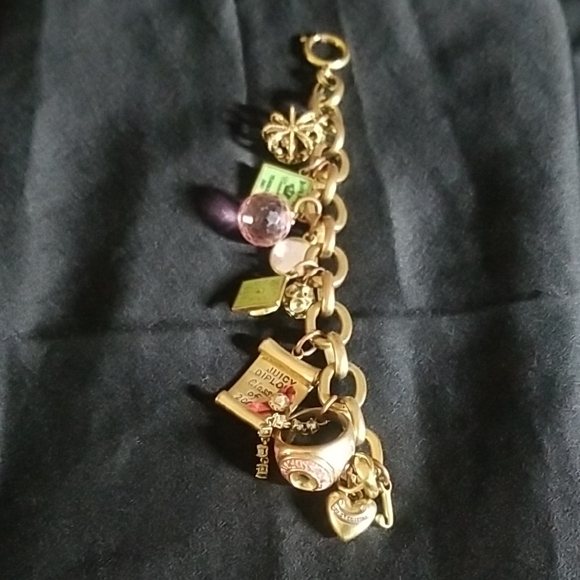 Juicy Couture Gold Charm Bracelet with Pink and Green Accents